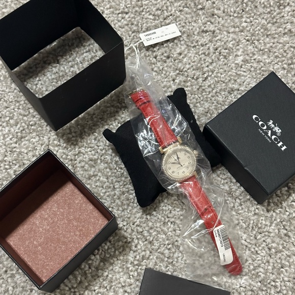 NEW|AUTHENTIC COACH MADISON GOLD RED LEATHER CRYSTALS WOMEN'S 14502400 WATCH - Picture 4 of 12
